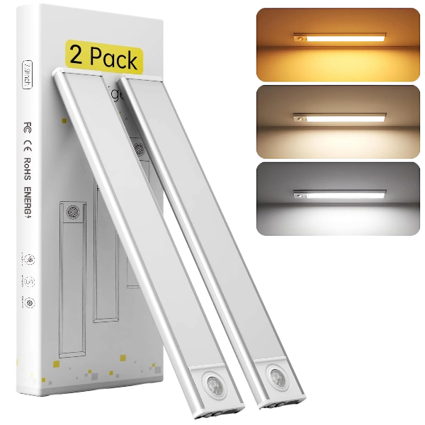 DAYBETTER 34 LED Under Cabinet Lights, USB Rechargeable Closet Lighting Kit with Motion Sensor and Magnetic Strip for Wardrobe, Wireless Kitchen Lighting, 2 Pack